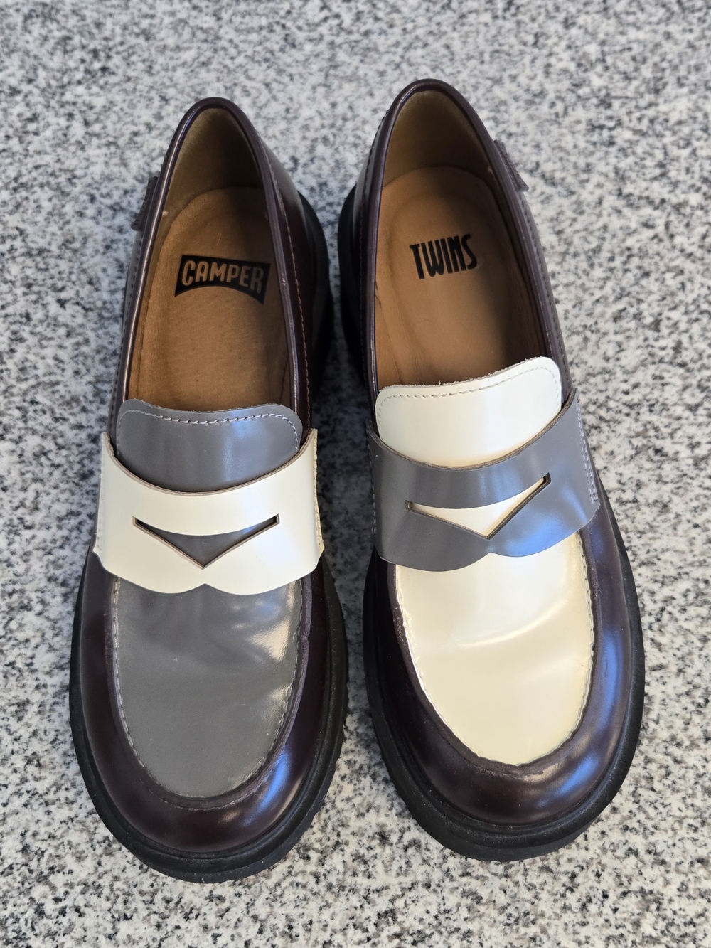 Camper Dark Brown, Grey and Cream Platform Loafers - Picture 3 of 10
